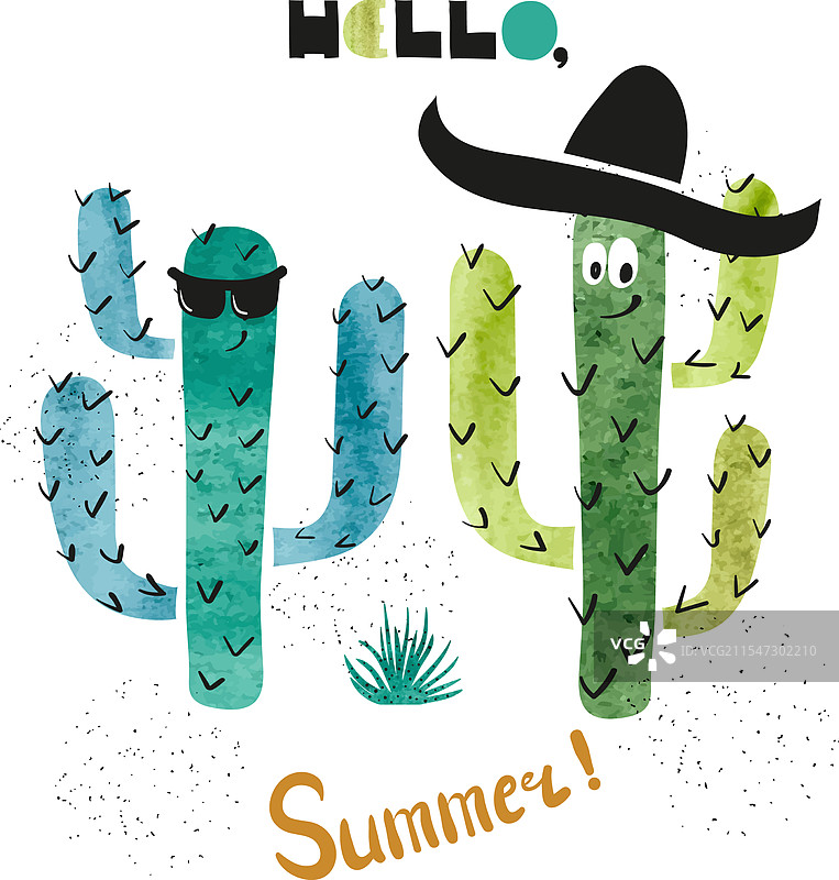 可爱的水彩仙人掌夏季派对邀请函图片素材