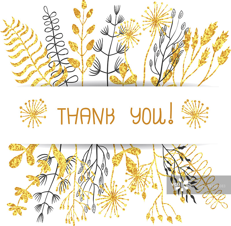 感谢的花卉卡片设计，闪耀的金色图片素材