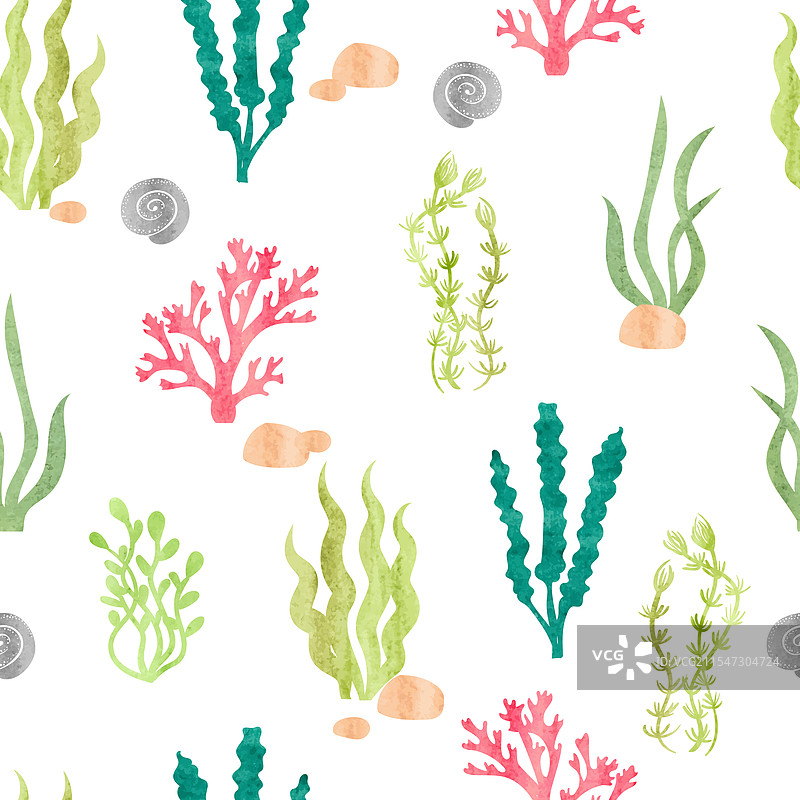 水彩无缝图案，包含珊瑚和海藻图片素材