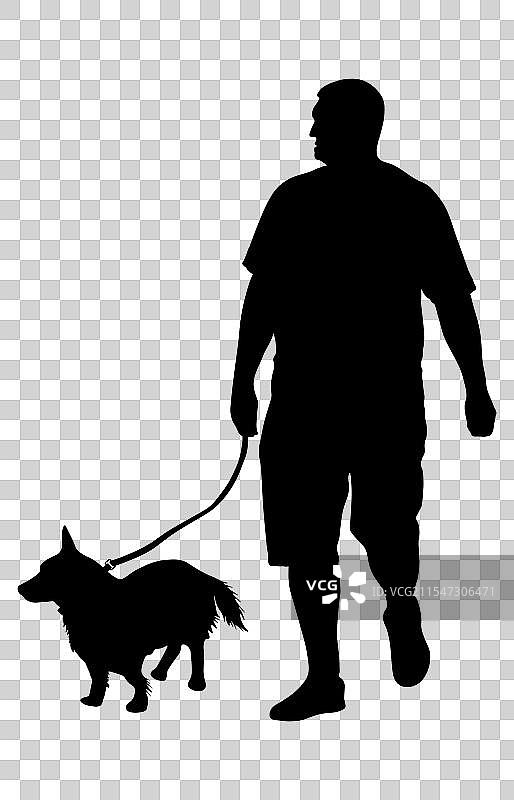 牵着狗的男人散步剪影图片素材