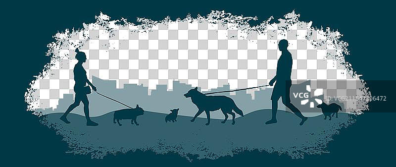 在城市背景下遛狗图片素材