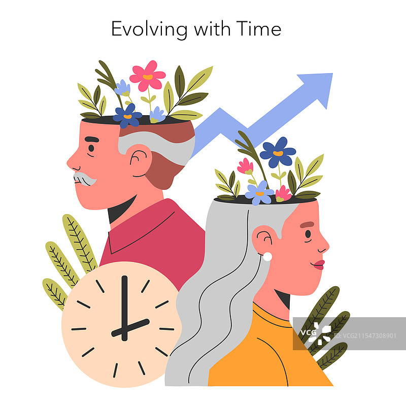 常青植物人物扁平图图片素材