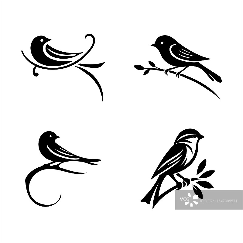 鸟类剪影栖息在树枝上图片素材