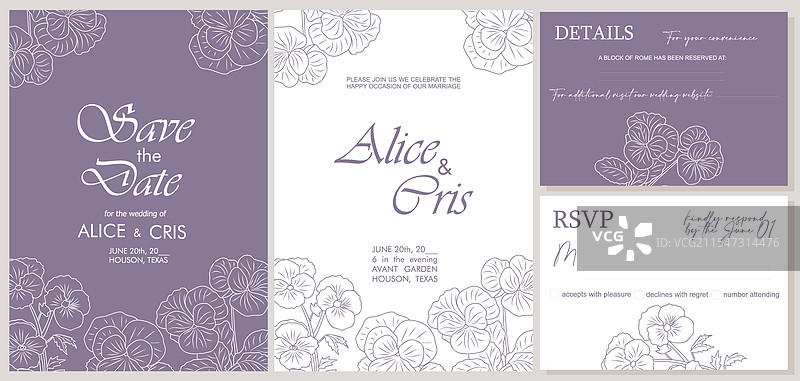 优雅的婚礼邀请函保存日期模板图片素材