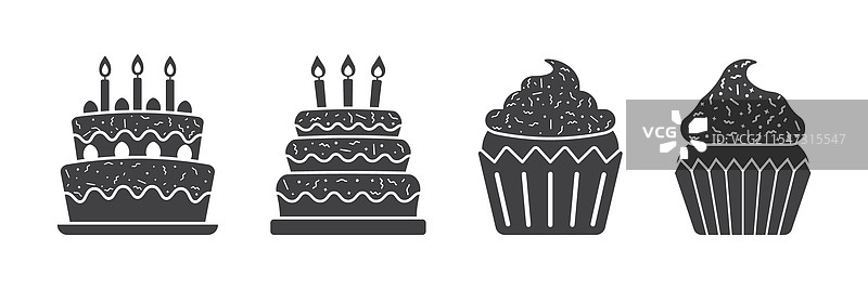 平面风格的甜食图标集，生日蛋糕图片素材