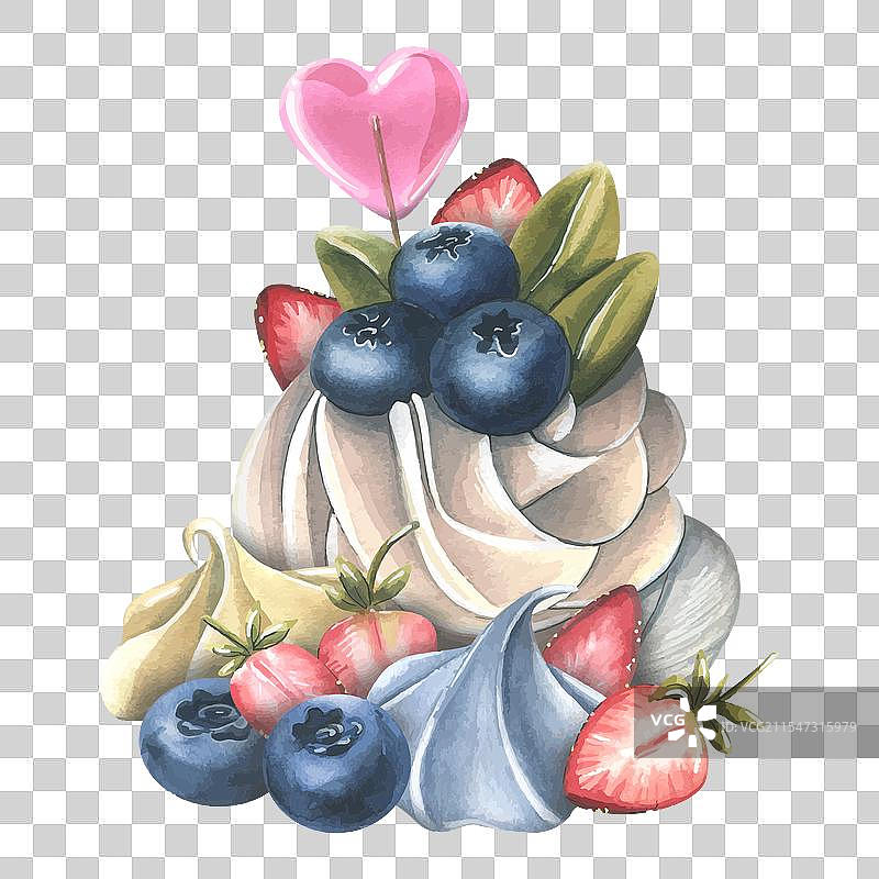 安娜·巴甫洛娃蛋糕，配有蛋白霜和奶油图片素材