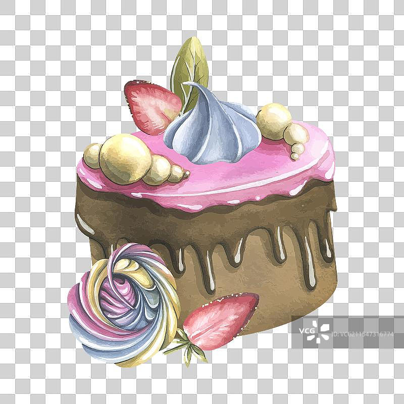 巧克力蛋糕配粉色糖霜和棉花糖图片素材
