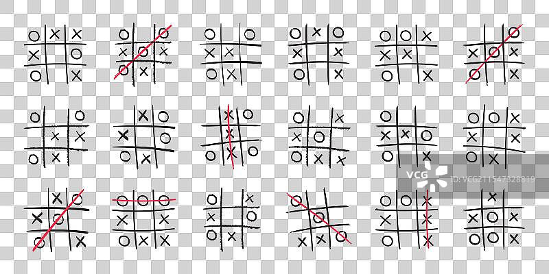 手绘涂鸦风格的井字游戏线条设计图片素材