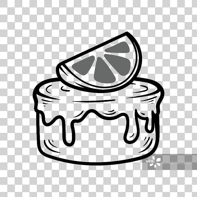 橙色蛋糕的线条艺术绘图，适合上色图片素材