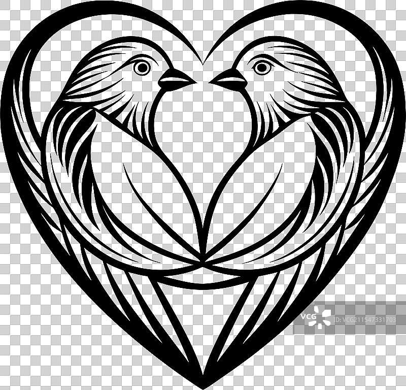 两只爱情鸟与爱心形状图片素材