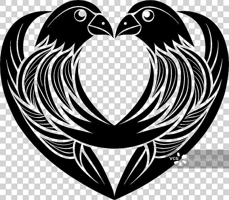 两只爱情鸟与爱心形状图片素材