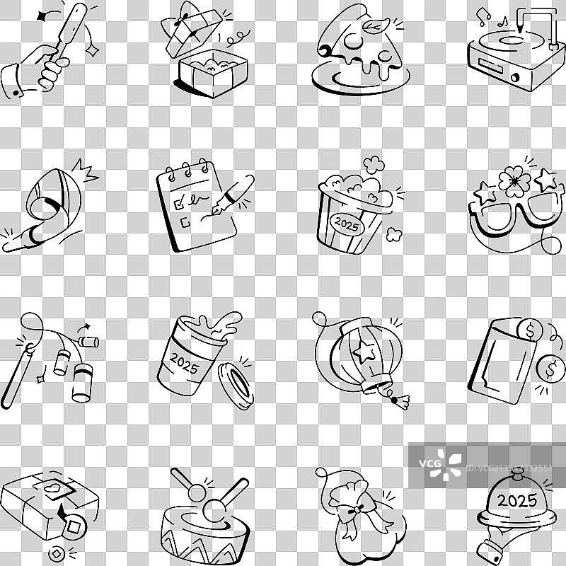 新年庆祝图标的涂鸦风格合集图片素材