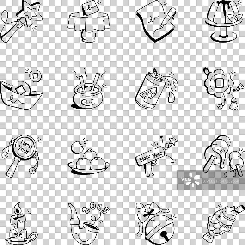 新年活动图标的涂鸦风格合集图片素材