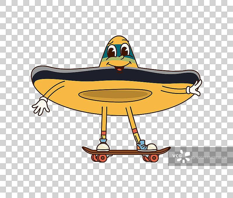 滑板上的酷炫墨西哥草帽角色图片素材