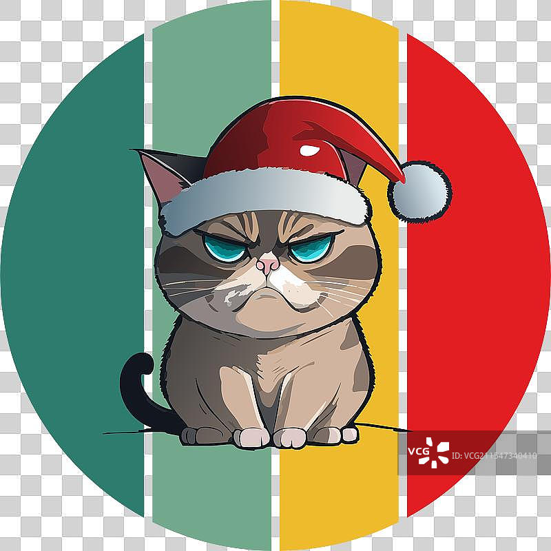 戴着圣诞帽的愤怒猫复古假日圣诞节图片素材