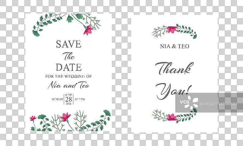 婚礼请柬上的优雅绿叶设计图片素材