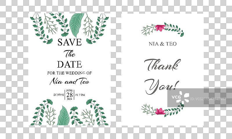 婚礼请柬上的优雅绿叶图片素材