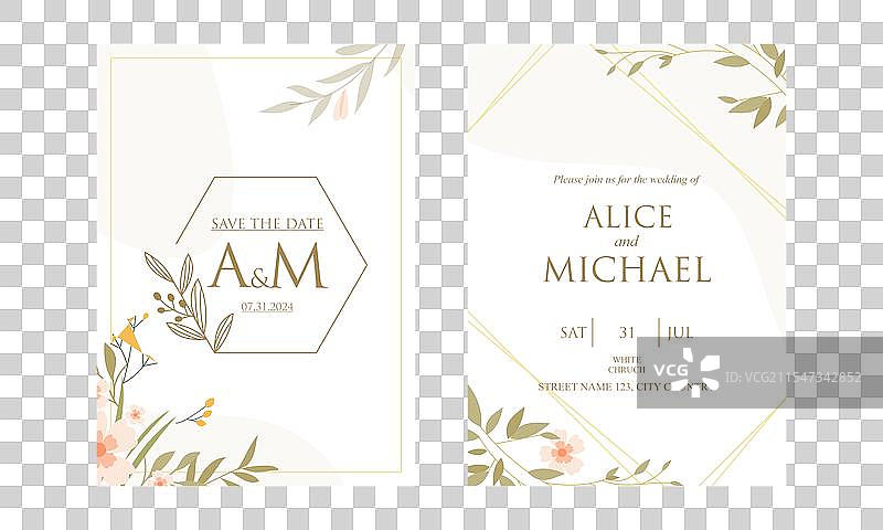 婚礼请柬上的优雅绿叶图片素材