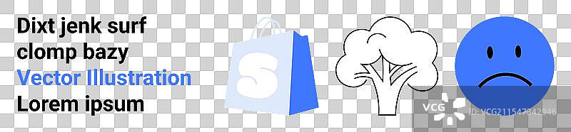 蓝色购物袋，上面有文字和一个伤心的表情。图片素材