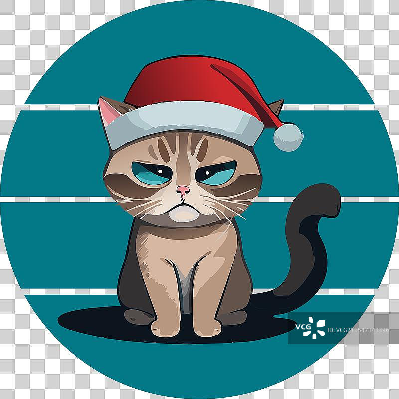 戴着圣诞帽的愤怒猫复古圣诞节假日图片素材