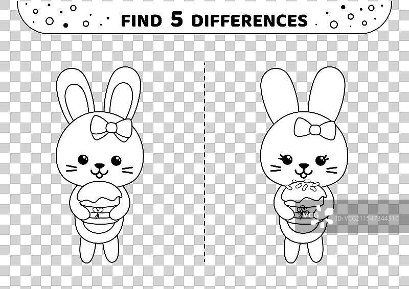 找到两只可爱兔子之间的五个不同之处图片素材