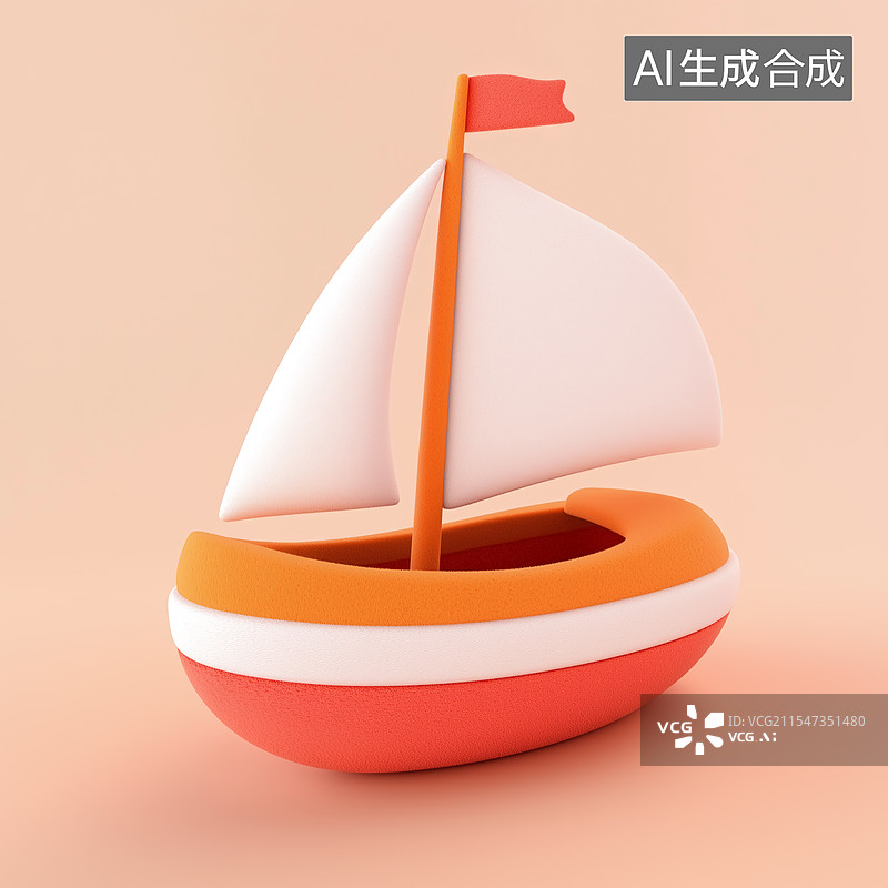 【AI数字艺术】卡通风格小帆船，童趣小船模型图片素材