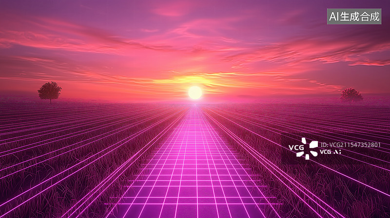 【AI数字艺术】赛博朋克复古未来公路图片素材