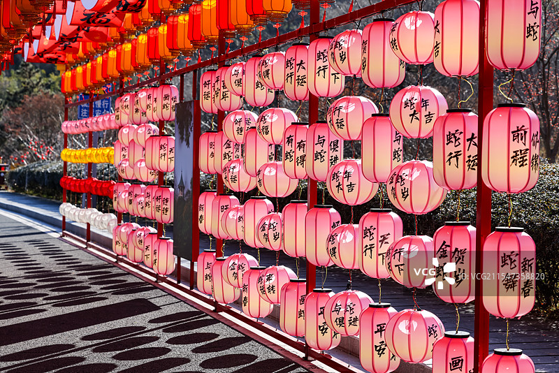 江苏省连云港市花果山风景区蛇年灯会挂满了灯笼图片素材