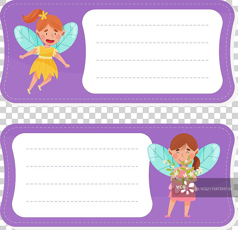 小女孩仙女，带着翅膀，站在空白便条上图片素材