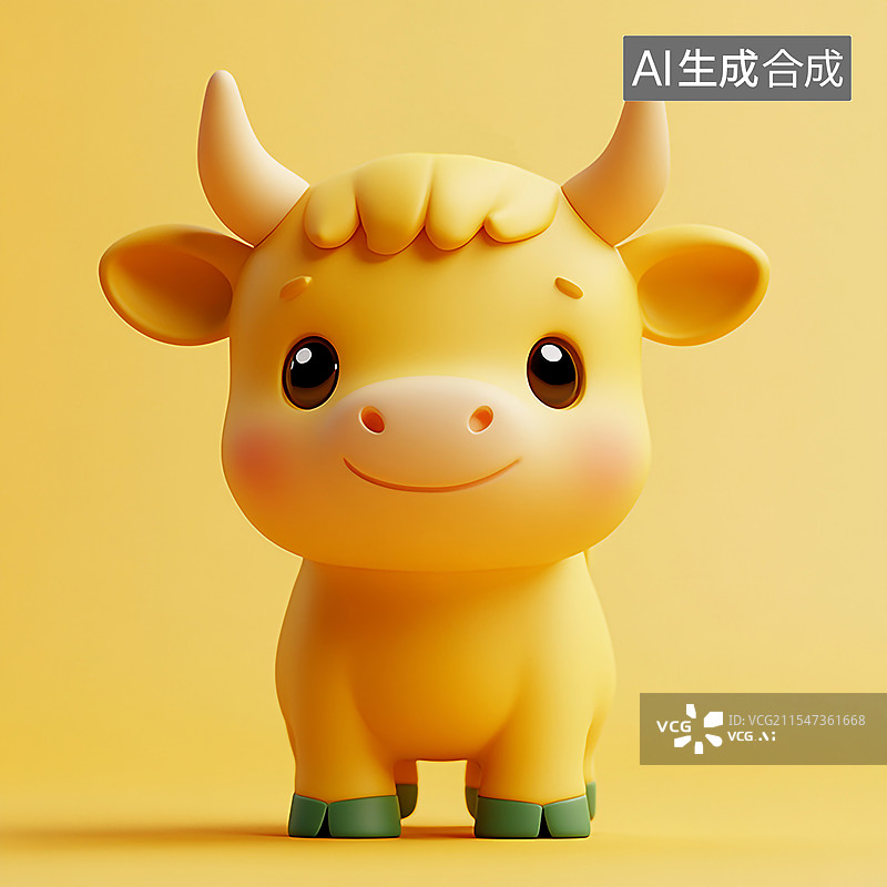 【AI数字艺术】一只黄色的卡通生肖牛图片素材