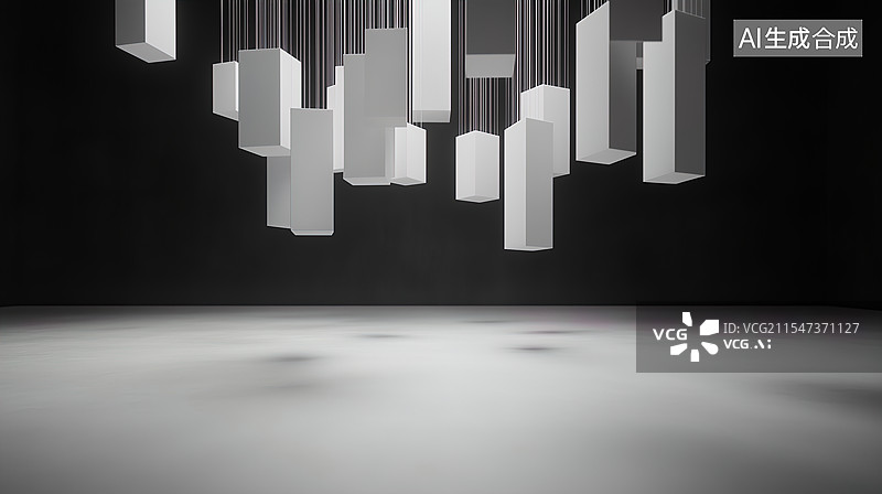 【AI数字艺术】悬挂的立方体艺术装置图片素材