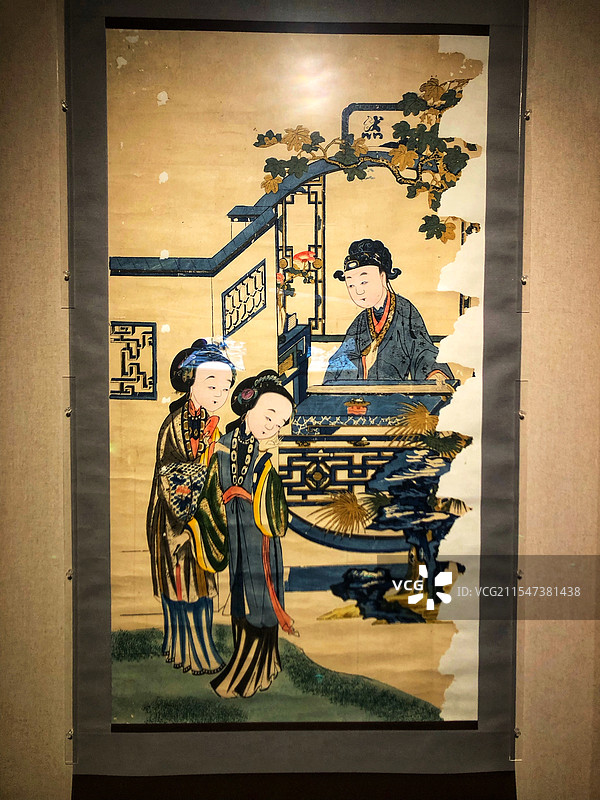 清木刻姑苏版画西厢记听琴-杭州奥莱美术馆藏图片素材