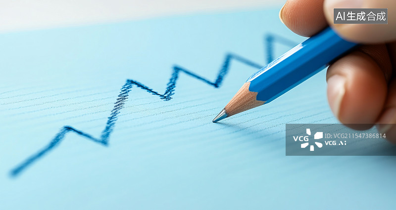 【AI数字艺术】手用铅笔绘制向上箭头折线图图片素材