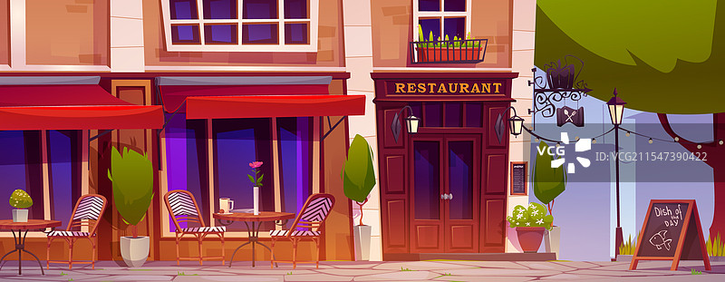 卡通餐厅户外用餐区图片素材