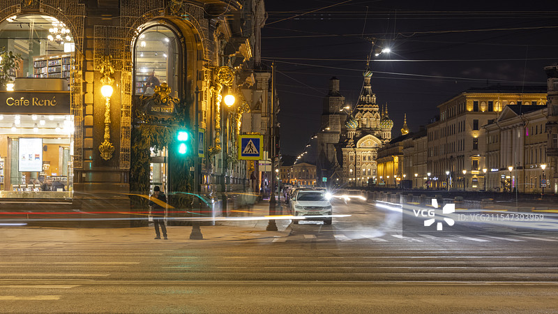 俄罗斯圣彼得堡滴血大教堂夜景图片素材