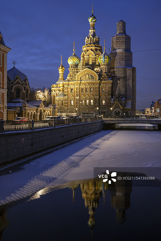 俄罗斯圣彼得堡滴血大教堂夜景图片素材