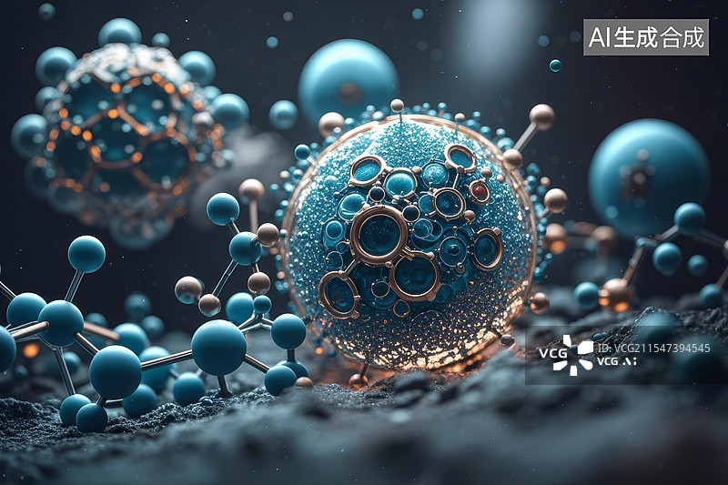 【AI数字艺术】3D渲染的微观世界里的分子结构图片素材