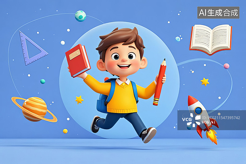 【AI数字艺术】上学的男孩 开学季图片素材