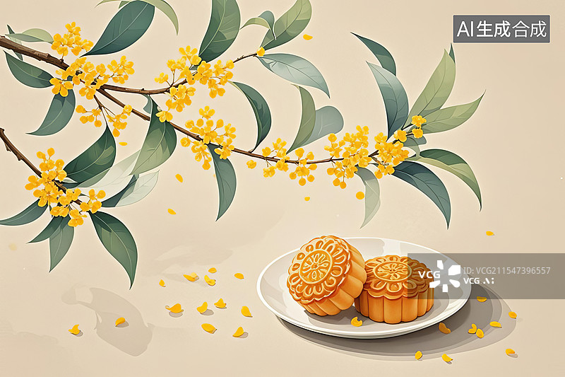 【AI数字艺术】中秋桂花月饼图片素材