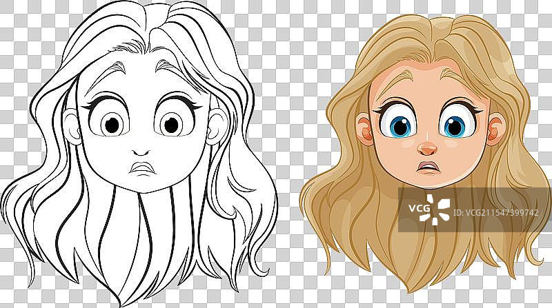 一位女性的脸部素描和上色图片素材