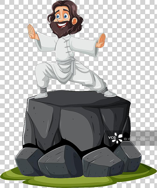 卡通武术家站在巨石上图片素材