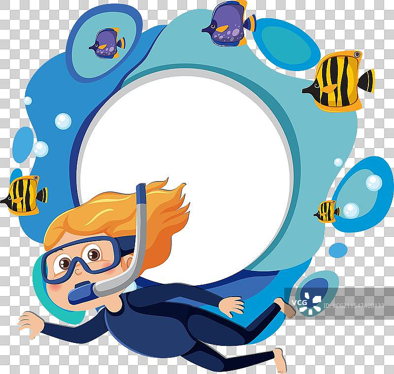 孩子在五彩斑斓的鱼群中浮潜图片素材
