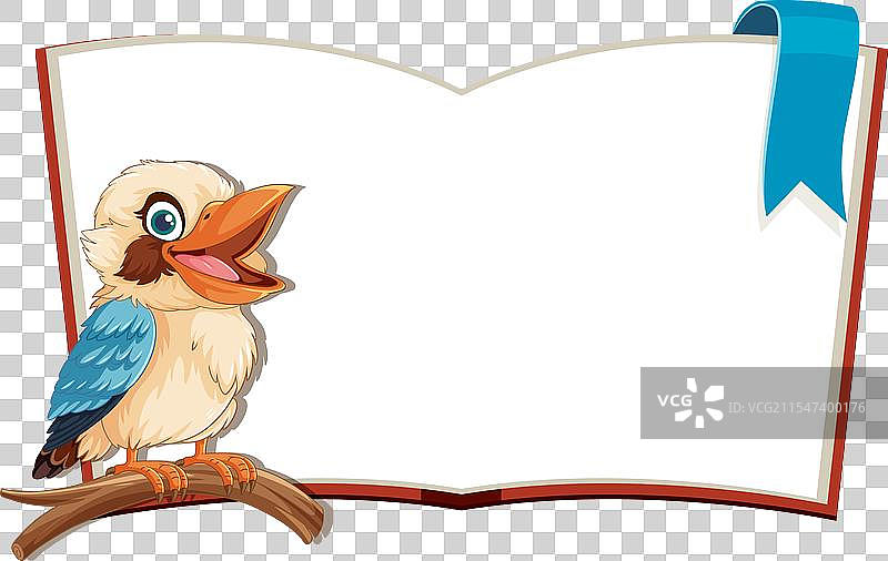 卡通鸟栖息在一本空白页的书上图片素材
