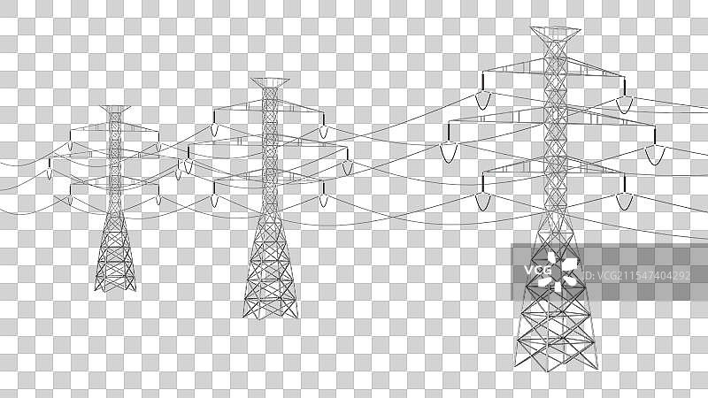 高压电塔的几何之美 电力传输的骨骼线条图片素材