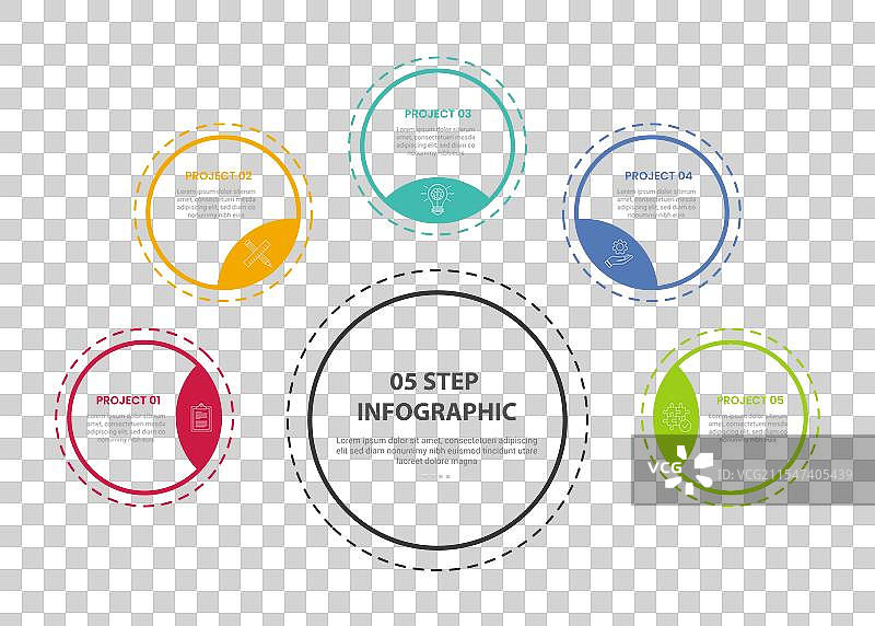五点模板信息图轮廓风格图片素材