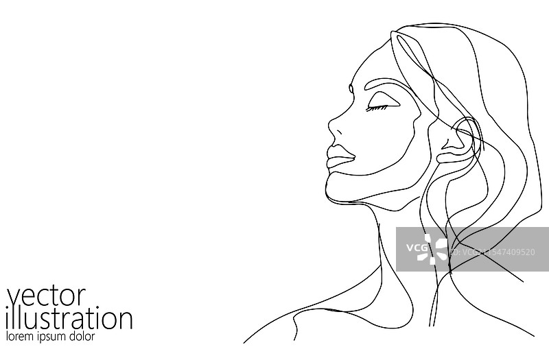 连续一笔画女孩面孔概念图片素材