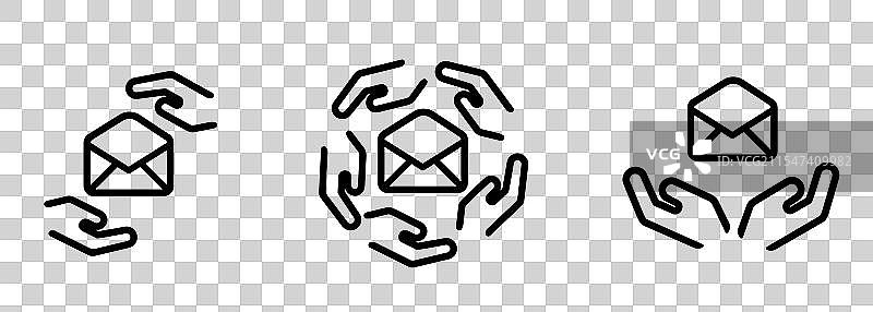 电子邮件消息手和信封标志图标集图片素材