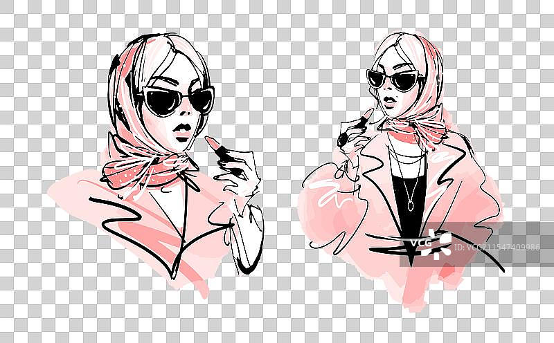 迷人的女孩在涂口红图片素材