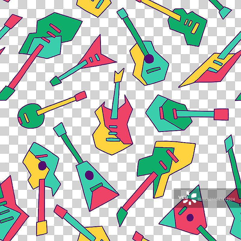 吉他图案的无缝印刷集合图片素材