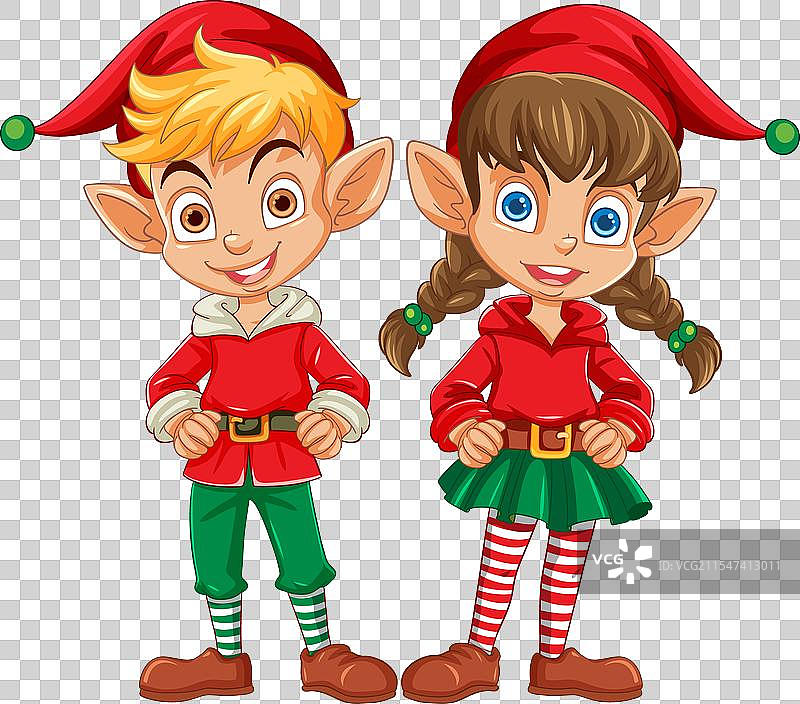 两个快乐的小精灵穿着节日盛装图片素材